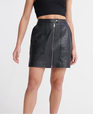 Superdry Cassidy Leather Női Szoknyák Fekete | MWQZE7216